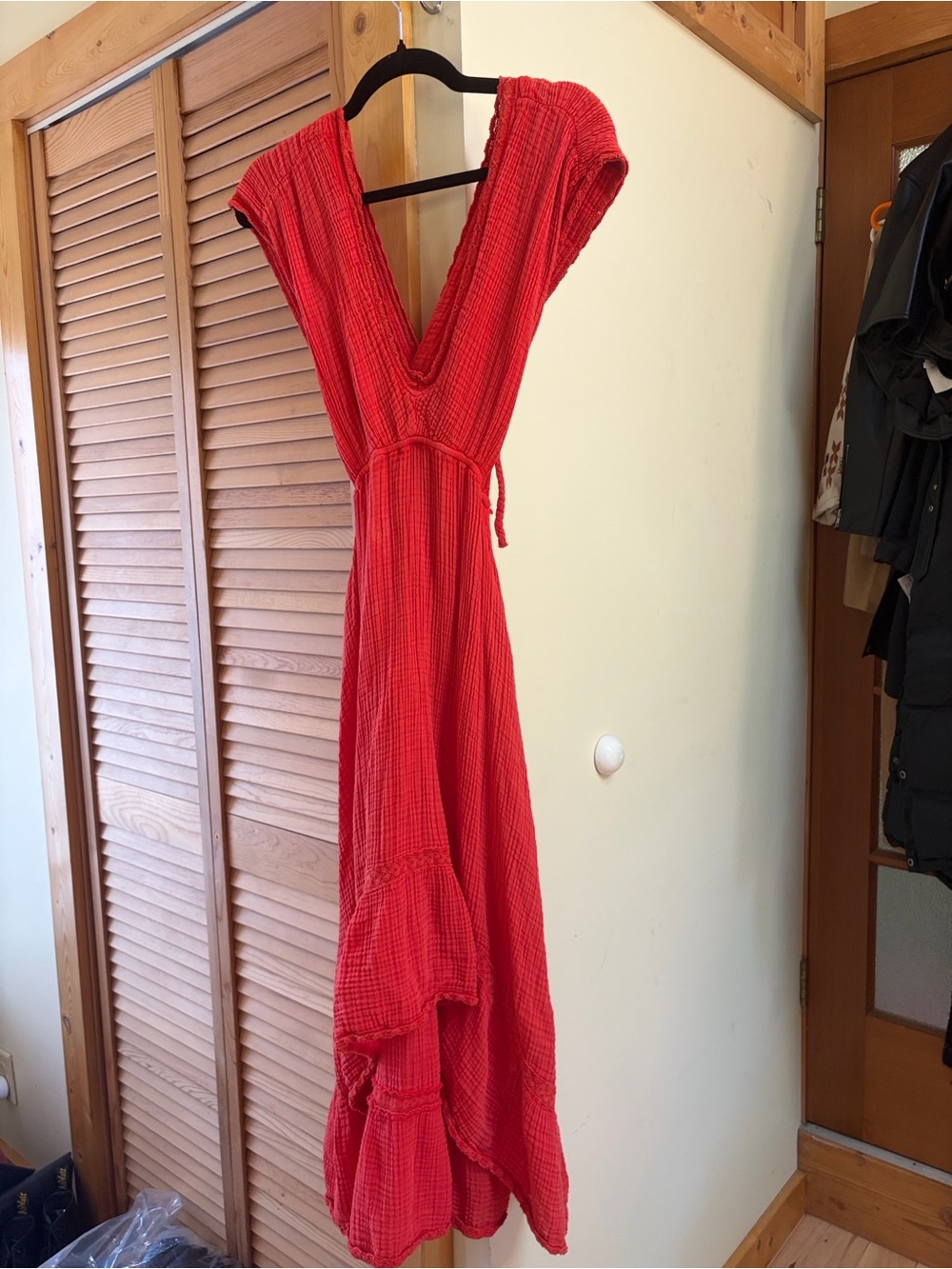 Anthropologie Red High-Low V-Neck Maxi Dress